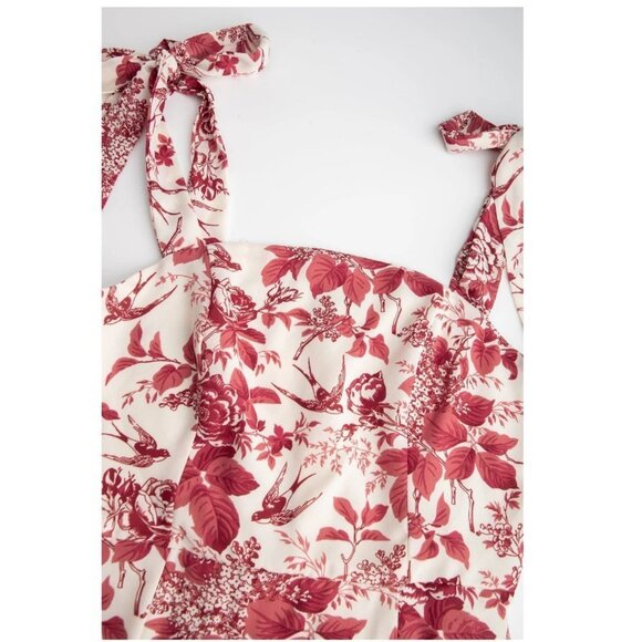 J.ing Dark Red Floral Print Tie Strap Slit Hem Midi Dress - Picture 8 of 11